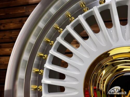 Ratlankis Work Emitz Style R17X9J 5X112/5X120 ET20 73.1 White with Diamond Cut and Gold Rivets