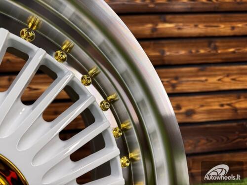 Ratlankis Work Emitz Style R17X9J 4X100/4X108 ET20 73.1  White with Diamond Cut and Gold Rivets