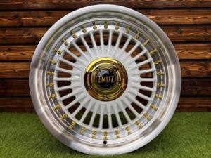 Ratlankis Work Emitz Style R17X8J 4X100/4X114.3 ET20 73.1 White with Diamond Cut and Gold Rivets