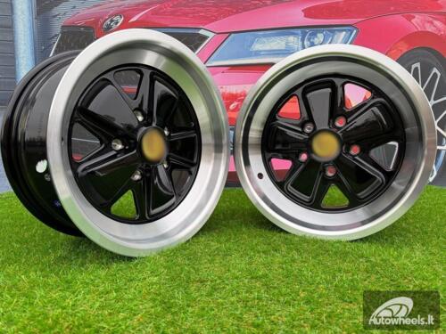 Ratlankis Porsche Fuchs Style R16X7J 5X130 ET23.3 71.6 Gloss Black with Milled Lip