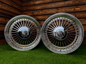 Ratlankis Alpina Classic Style R19X10J 5X112/5X120 ET25  74.1 White Vacuum Chrome with Gold Rivets