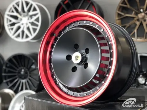 Ratlankis JDM Ronal Turbo style 16X8J 5X114.3 ET25 73.1 Black matt with red lip