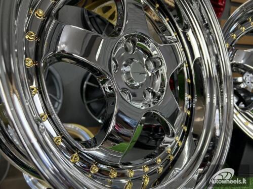 Ratlankis Work Meister S1-3P style 18X10J 5X114.3 ET25 73.1 Vacuum chrome with golden rivets