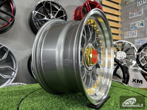 Ratlankis Laredo BBS LM style 15X8J 4X100/5X100 ET15 73.1 Grey with Diamond cut lip and golden rivets ( BMW E30, VW Golf/Jetta, AUDI 80/Coupe/A3, Mazda MX )