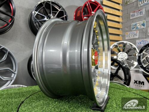 Ratlankis Laredo BBS LM style 15X8J 4X100/5X100 ET15 73.1 Grey with Diamond cut lip and golden rivets ( BMW E30, VW Golf/Jetta, AUDI 80/Coupe/A3, Mazda MX )