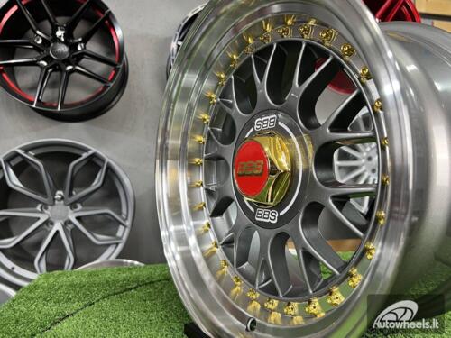 Ratlankis Laredo BBS LM style 15X8J 4X100/5X100 ET15 73.1 Grey with Diamond cut lip and golden rivets ( BMW E30, VW Golf/Jetta, AUDI 80/Coupe/A3, Mazda MX )