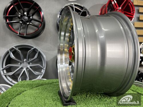Ratlankis Laredo BBS LM style 15X8J 4X100/5X100 ET15 73.1 Grey with Diamond cut lip and golden rivets ( BMW E30, VW Golf/Jetta, AUDI 80/Coupe/A3, Mazda MX )