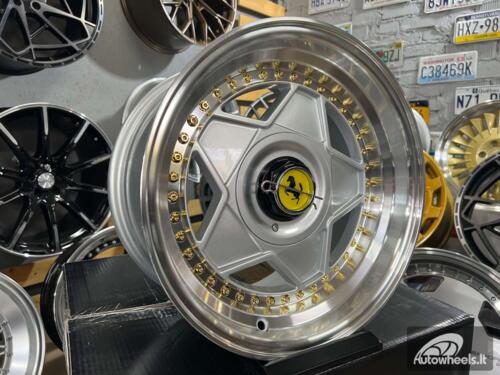 Ratlankis Ferrari Billet style 15X8.25J 4X100/5X100 ET20 73.1 Silver with Diamond cut lip and golden rivets ( BMW E30, VW Golf/Jetta, AUDI 80/Coupe/A3, Mazda MX )