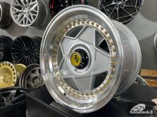 Ratlankis Ferrari Billet style 15X8.25J 4X100/5X100 ET20 73.1 Silver with Diamond cut lip and golden rivets ( BMW E30, VW Golf/Jetta, AUDI 80/Coupe/A3, Mazda MX )