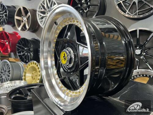 Ratlankis Ferrari Billet style 15X8.25J 4X100/4X114.3 ET20 73.1 Black with Diamond cut lip and black rivets ( BMW E30, VW Golf/Jetta, AUDI 80/Coupe/A3, Mazda MX )