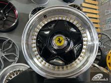Ratlankis Ferrari Billet style 15X8.25J 4X100/4X114.3 ET20 73.1 Black with Diamond cut lip and black rivets ( BMW E30, VW Golf/Jetta, AUDI 80/Coupe/A3, Mazda MX )