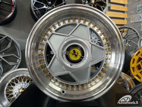 Ratlankis Ferrari Billet style 15X8.25J 4X100/5X100 ET20 73.1 Grey with Diamond cut lip and golden rivets ( BMW E30, VW Golf/Jetta, AUDI 80/Coupe/A3, Mazda MX )