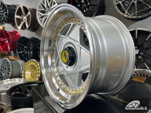 Ratlankis Ferrari Billet style 15X8.25J 4X100/5X100 ET20 73.1 Grey with Diamond cut lip and golden rivets ( BMW E30, VW Golf/Jetta, AUDI 80/Coupe/A3, Mazda MX )