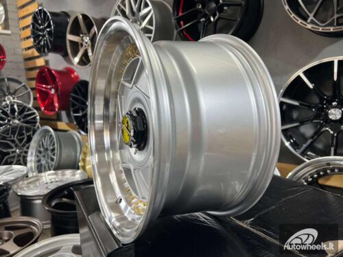 Ratlankis Ferrari Billet style 15X8.25J 4X100/5X100 ET20 73.1 Grey with Diamond cut lip and golden rivets ( BMW E30, VW Golf/Jetta, AUDI 80/Coupe/A3, Mazda MX )