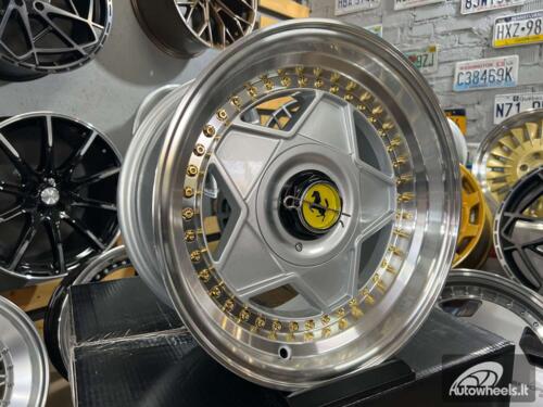 Ratlankis Ferrari Billet style 15X8.25J 4X100/5X100 ET20 73.1 Grey with Diamond cut lip and golden rivets ( BMW E30, VW Golf/Jetta, AUDI 80/Coupe/A3, Mazda MX )