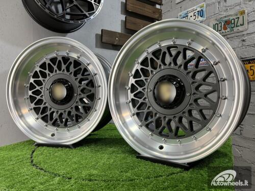 Ratlankis Porsche Mesh Mags BBS Design 15X8J 4X100/4X108 ET25 73.1 Grey gunmetal with polished lip ( BMW E30, VW Golf/Jetta, AUDI 80/90/200/Coupe )