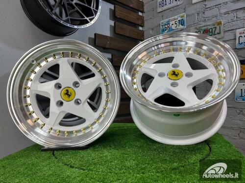 Ratlankis Akron Ferrari 348TS Style 15X8.25J 4X100 ET25 73.1 White with Diamond cut lip and golden rivets ( BMW E30, VW Golf/Jetta, AUDI 80/90/Coupe, Mazda MX3/MX5, Honda Civic, JDM cars )