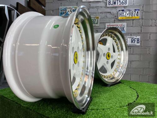 Ratlankis Akron Ferrari 348TS Style 15X8.25J 4X100 ET25 73.1 White with Diamond cut lip and golden rivets ( BMW E30, VW Golf/Jetta, AUDI 80/90/Coupe, Mazda MX3/MX5, Honda Civic, JDM cars )