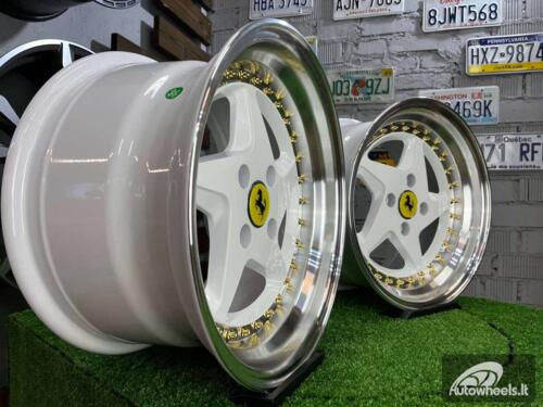 Ratlankis Akron Ferrari 348TS Style 15X8.25J 4X100 ET25 73.1 White with Diamond cut lip and golden rivets ( BMW E30, VW Golf/Jetta, AUDI 80/90/Coupe, Mazda MX3/MX5, Honda Civic, JDM cars )