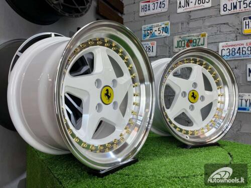 Ratlankis Akron Ferrari 348TS Style 15X8.25J 4X100 ET25 73.1 White with Diamond cut lip and golden rivets ( BMW E30, VW Golf/Jetta, AUDI 80/90/Coupe, Mazda MX3/MX5, Honda Civic, JDM cars )