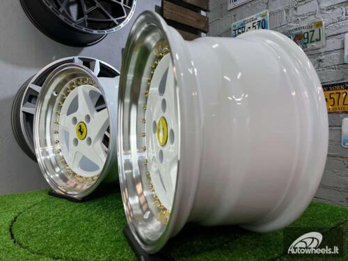 Ratlankis Akron Ferrari 348TS Style 15X8.25J 4X100 ET25 73.1 White with Diamond cut lip and golden rivets ( BMW E30, VW Golf/Jetta, AUDI 80/90/Coupe, Mazda MX3/MX5, Honda Civic, JDM cars )