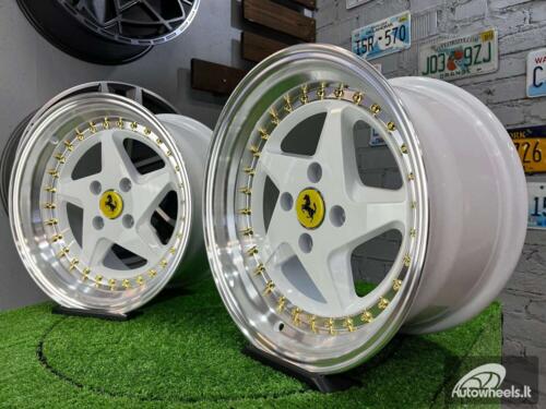 Ratlankis Akron Ferrari 348TS Style 15X8.25J 4X100 ET25 73.1 White with Diamond cut lip and golden rivets ( BMW E30, VW Golf/Jetta, AUDI 80/90/Coupe, Mazda MX3/MX5, Honda Civic, JDM cars )