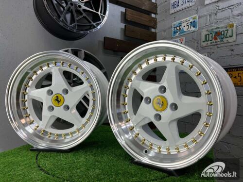 Ratlankis Akron Ferrari 348TS Style 15X8.25J 4X100 ET25 73.1 White with Diamond cut lip and golden rivets ( BMW E30, VW Golf/Jetta, AUDI 80/90/Coupe, Mazda MX3/MX5, Honda Civic, JDM cars )