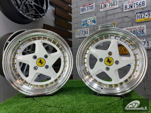 Ratlankis Akron Ferrari 348TS Style 15X8.25J 4X100 ET25 73.1 White with Diamond cut lip and golden rivets ( BMW E30, VW Golf/Jetta, AUDI 80/90/Coupe, Mazda MX3/MX5, Honda Civic, JDM cars )