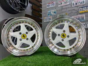 Ratlankis Akron Ferrari 348TS Style 15X8.25J 4X100 ET25 73.1 White with Diamond cut lip and golden rivets ( BMW E30, VW Golf/Jetta, AUDI 80/90/Coupe, Mazda MX3/MX5, Honda Civic, JDM cars )