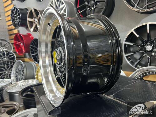 Ratlankis Ferrari Billet style 15X8.25J 4X100/5X100 ET20 73.1 Black with Diamond cut lip and golden rivets ( BMW E30, VW Golf/Jetta, AUDI 80/Coupe/A3, Mazda MX )