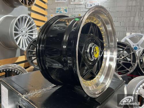 Ratlankis Ferrari Billet style 15X8.25J 4X100/5X100 ET20 73.1 Black with Diamond cut lip and golden rivets ( BMW E30, VW Golf/Jetta, AUDI 80/Coupe/A3, Mazda MX )