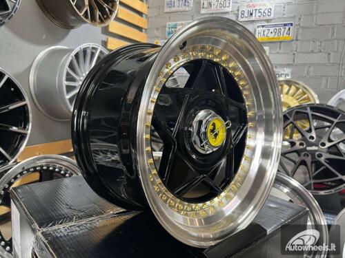 Ratlankis Ferrari Billet style 15X8.25J 4X100/5X100 ET20 73.1 Black with Diamond cut lip and golden rivets ( BMW E30, VW Golf/Jetta, AUDI 80/Coupe/A3, Mazda MX )