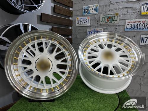 Ratlankis Laredo BBS LM style 17X8.5J 4X100/5X100 ET20 73.1 White with Diamond cut lip and golden rivets ( BMW E30, VW Golf/Jetta, AUDI 80/Coupe/A3, Mazda MX )