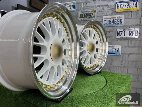 Ratlankis Laredo BBS LM style 17X8.5J 4X100/5X100 ET20 73.1 White with Diamond cut lip and golden rivets ( BMW E30, VW Golf/Jetta, AUDI 80/Coupe/A3, Mazda MX )