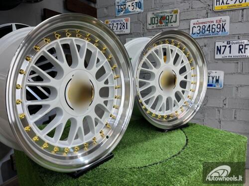 Ratlankis Laredo BBS LM style 17X8.5J 4X100/5X100 ET20 73.1 White with Diamond cut lip and golden rivets ( BMW E30, VW Golf/Jetta, AUDI 80/Coupe/A3, Mazda MX )