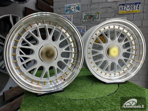 Ratlankis Laredo BBS LM style 17X8.5J 4X100/5X100 ET20 73.1 White with Diamond cut lip and golden rivets ( BMW E30, VW Golf/Jetta, AUDI 80/Coupe/A3, Mazda MX )