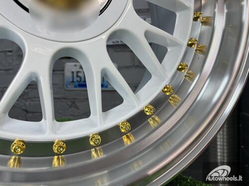 Ratlankis Laredo BBS LM style 17X8.5J 4X100/5X100 ET20 73.1 White with Diamond cut lip and golden rivets ( BMW E30, VW Golf/Jetta, AUDI 80/Coupe/A3, Mazda MX )