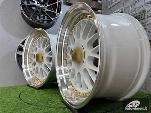 Ratlankis Laredo BBS LM style 17X8.5J 4X100/5X100 ET20 73.1 White with Diamond cut lip and golden rivets ( BMW E30, VW Golf/Jetta, AUDI 80/Coupe/A3, Mazda MX )