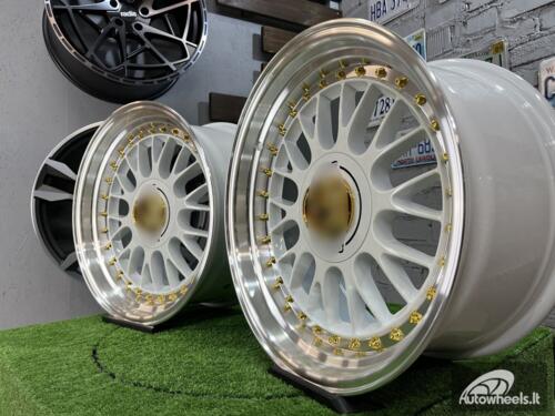 Ratlankis Laredo BBS LM style 17X8.5J 4X100/5X100 ET20 73.1 White with Diamond cut lip and golden rivets ( BMW E30, VW Golf/Jetta, AUDI 80/Coupe/A3, Mazda MX )