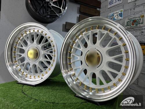 Ratlankis Laredo BBS LM style 17X8.5J 4X100/5X100 ET20 73.1 White with Diamond cut lip and golden rivets ( BMW E30, VW Golf/Jetta, AUDI 80/Coupe/A3, Mazda MX )