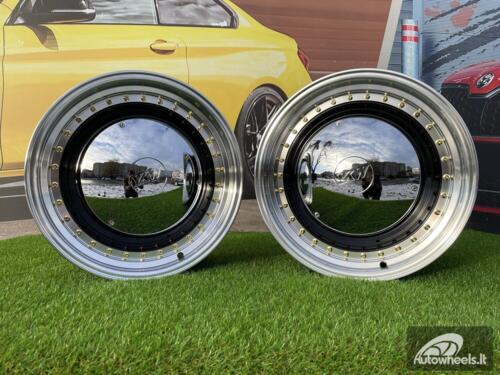 Ratlankis VW Smoothie style | R17x7.5J 5X100/5X112 ET30 73.1 Black with Diamond cut lip and golden rivets ( VW Beetle/Golf, Audi TT, VW Multivan, Transporter, Caravele ) 