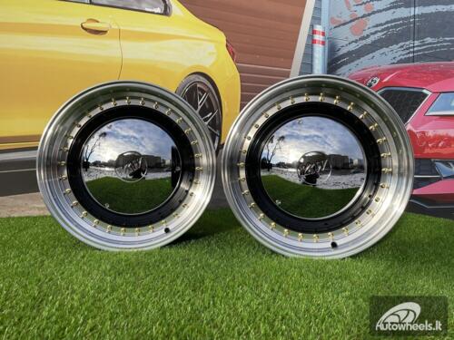 Ratlankis VW Smoothie style | R17x7.5J 5X100/5X112 ET30 73.1 Black with Diamond cut lip and golden rivets ( VW Beetle/Golf, Audi TT, VW Multivan, Transporter, Caravele ) 
