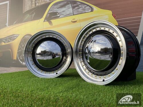 Ratlankis VW Smoothie style | R17x7.5J 5X100/5X112 ET30 73.1 Black with Diamond cut lip and golden rivets ( VW Beetle/Golf, Audi TT, VW Multivan, Transporter, Caravele ) 