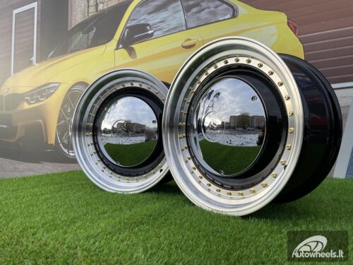 Ratlankis VW Smoothie style | R17x7.5J 5X100/5X112 ET30 73.1 Black with Diamond cut lip and golden rivets ( VW Beetle/Golf, Audi TT, VW Multivan, Transporter, Caravele ) 