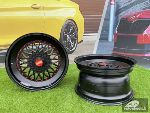 Ratlankis BBS RS Slant Lip Style 18X9.5J 5X112/5X120 ET25 74.1 Black half matt with red rivets (Audi A4/A6, VW Golf/Jetta, Mercedes E/S/SL/CL, BMW 3-5-6-8 E46/E90/E39/E60)