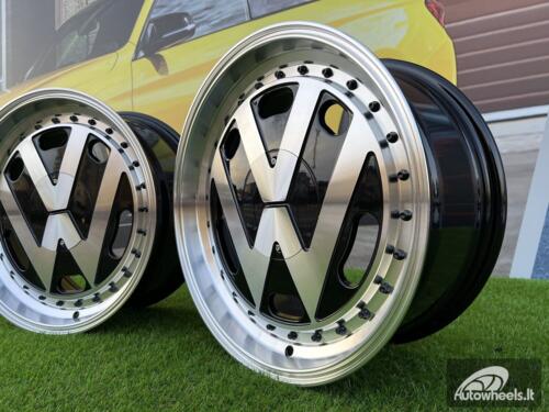 Ratlankis VW Classic style 15X6.5J 4X100/5X100 ET30 57.1 Black with Diamond Cut face and lip ( BMW E30, VW Golf/Jetta, AUDI 80/Coupe/A3, Mazda MX )