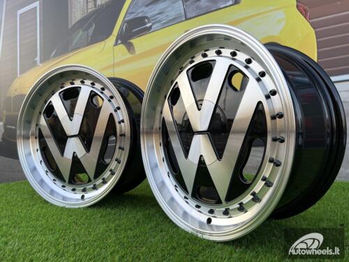 Ratlankis VW Classic style 15X6.5J 4X100/5X100 ET30 57.1 Black with Diamond Cut face and lip ( BMW E30, VW Golf/Jetta, AUDI 80/Coupe/A3, Mazda MX )