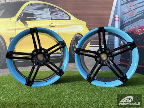 Ratlankis Forged Porsche Taycan style 21X9.5J 5X130 ET60 71.6 Gloss Black with Blue lip (Porsche Taycan/Panamera)