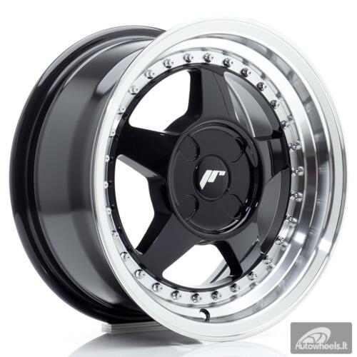 JR Wheels JR6 15x7 ET20-35 4H BLANK Gloss Black w/Machined Lip