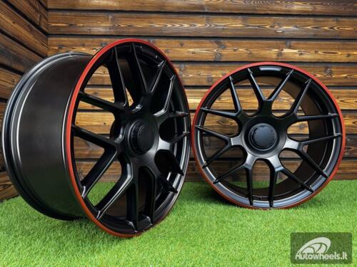 Ratlankis R20x9.5  5X112  ET  42  66.6  B1258  Black Half Matt+Red Lip (BLHMRL)  For MER  (Z3)  (Rear+Front)